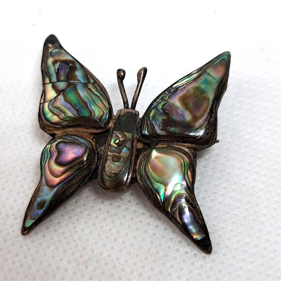 Vintage inlay abalone shell butterfly brooch stamp worn off - Picture 1 of 7
